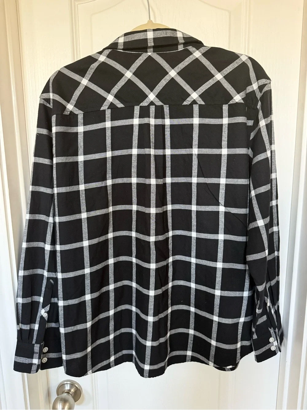 J Crew Factory Flannel Shirt M Black White Windowpane Plaid NWT